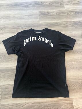 Palm Angels Black Tee with White Gothic Script